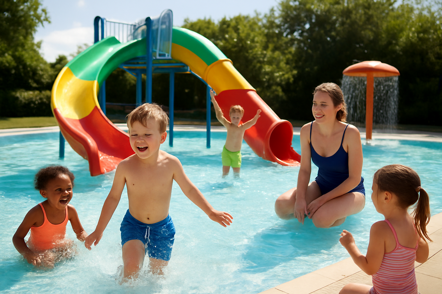 Zwembaden met kindergedeelte en glijbanen